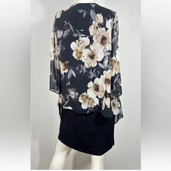 NWT R&k Womens Solid Black Dress With 3/4 Sleeve Floral Shear Sz 8 - Picture 5 of 11